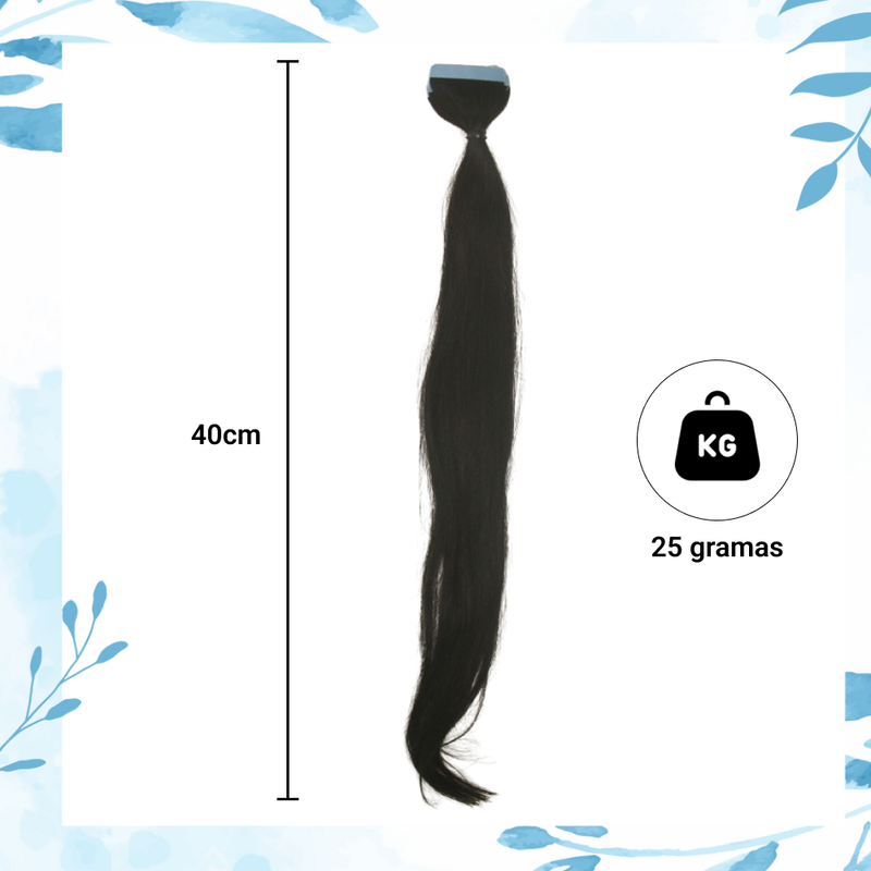 Mega Hair Fita Cabelo Humano 40cm Castanho Escuro 10 mechas