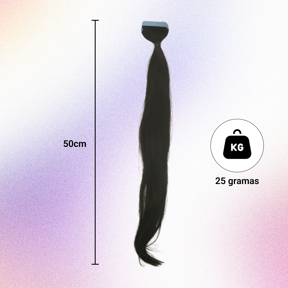 Mega Hair Fita Adesiva Cabelo Humano 50cm Castanho escuro