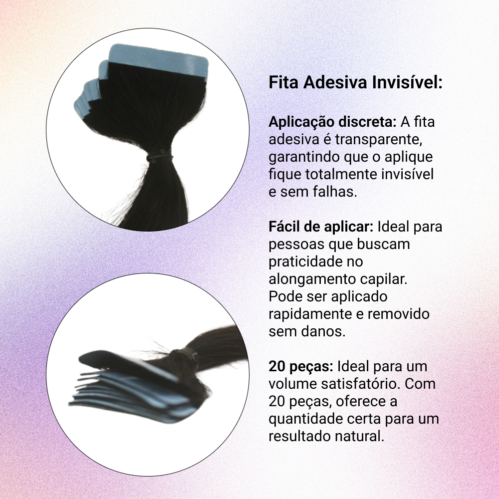 Mega Hair Fita Adesiva Cabelo Humano 50cm Castanho escuro