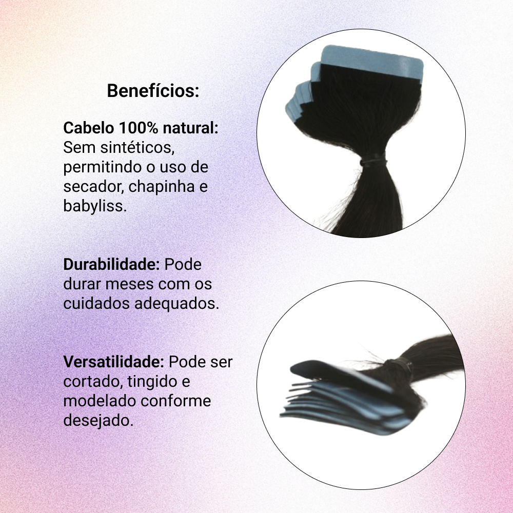Mega Hair Fita Adesiva Cabelo Humano 60cm Castanho escuro
