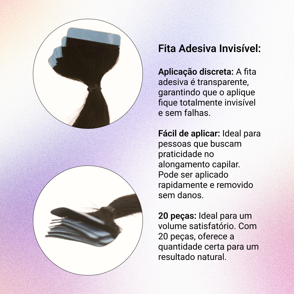 Mega Hair Fita Adesiva Cabelo Humano 60cm Castanho Claro