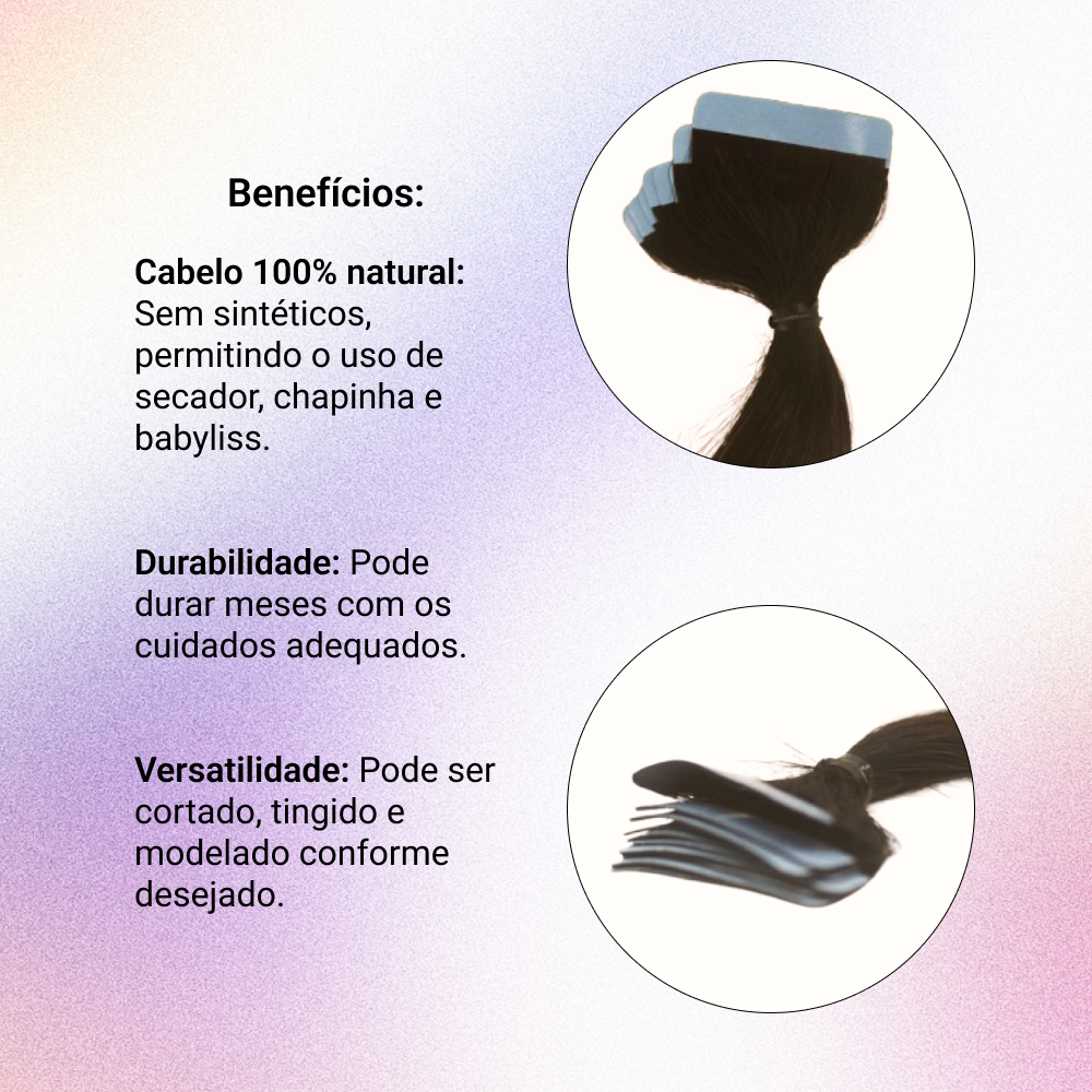 Mega Hair Fita Adesiva Cabelo Humano 60cm Castanho Claro