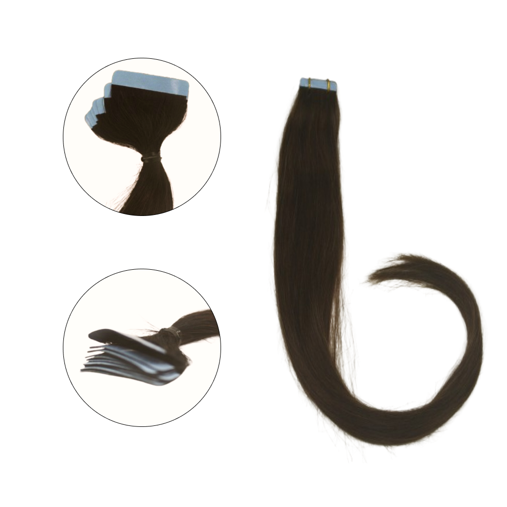 Mega Hair Fita Adesiva Cabelo Humano 60cm Castanho Claro