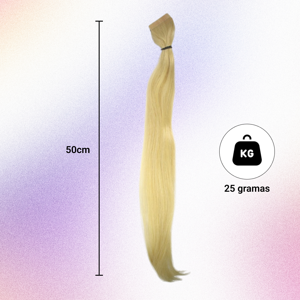 Mega Hair Fita Adesiva Cabelo Humano 50cm Loiro claro