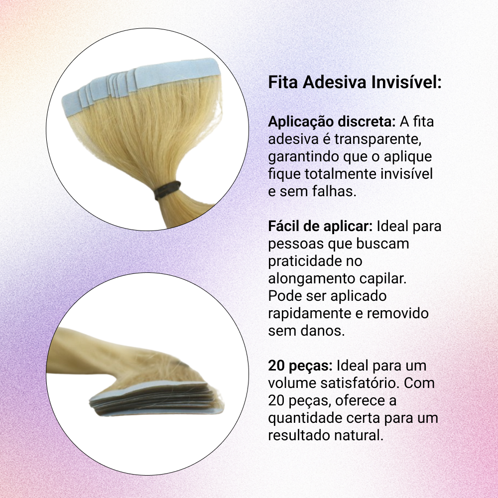 Mega Hair Fita Adesiva Cabelo Humano 50cm Loiro claro