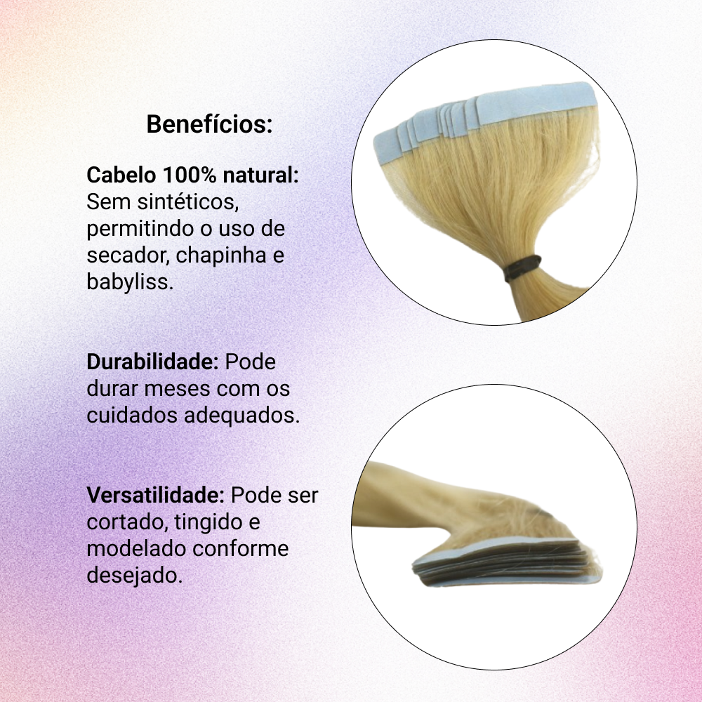 Mega Hair Fita Adesiva Cabelo Humano 50cm Loiro claro