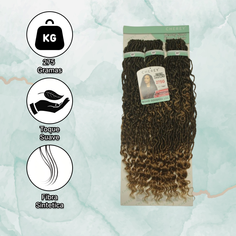 Cabelo Boho Goddess Loc Cherey Fibra Sintética 275g Para Crochet Braid
