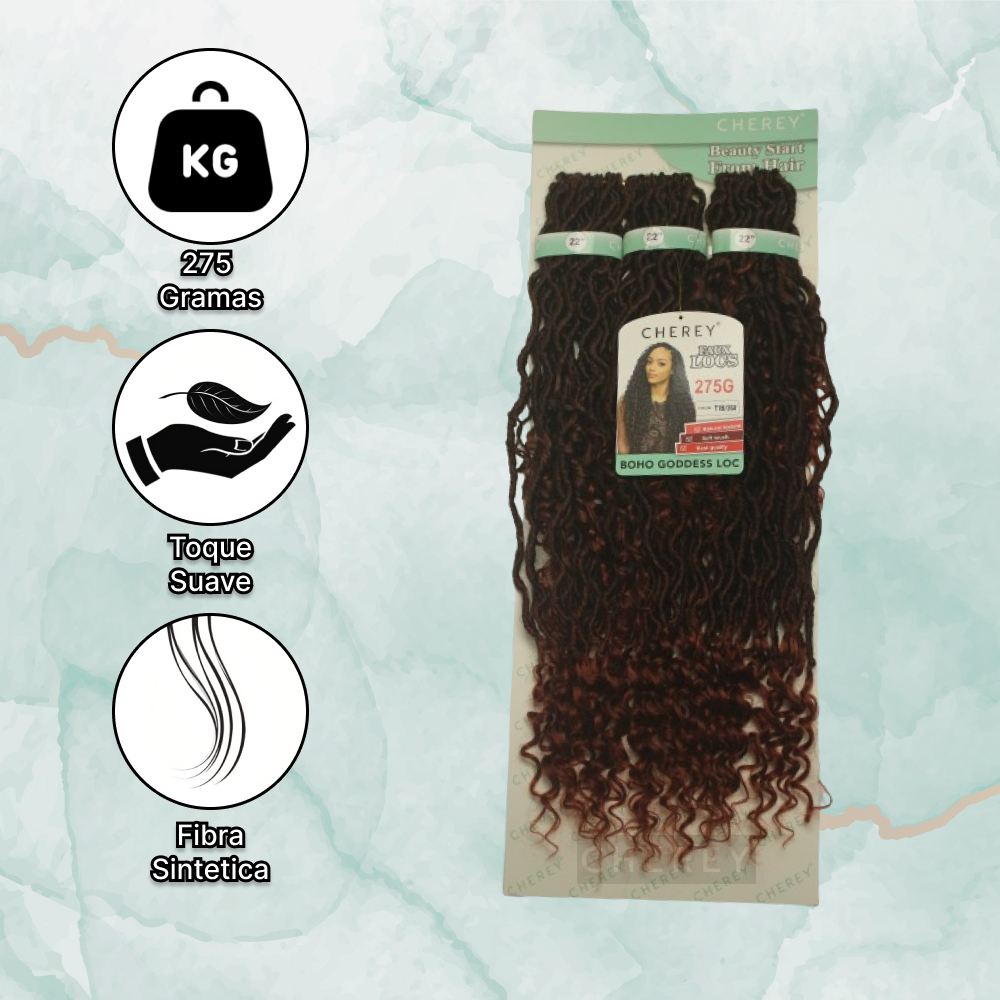 Cabelo Boho Goddess Loc Cherey Fibra Sintética 275g Para Crochet Braid