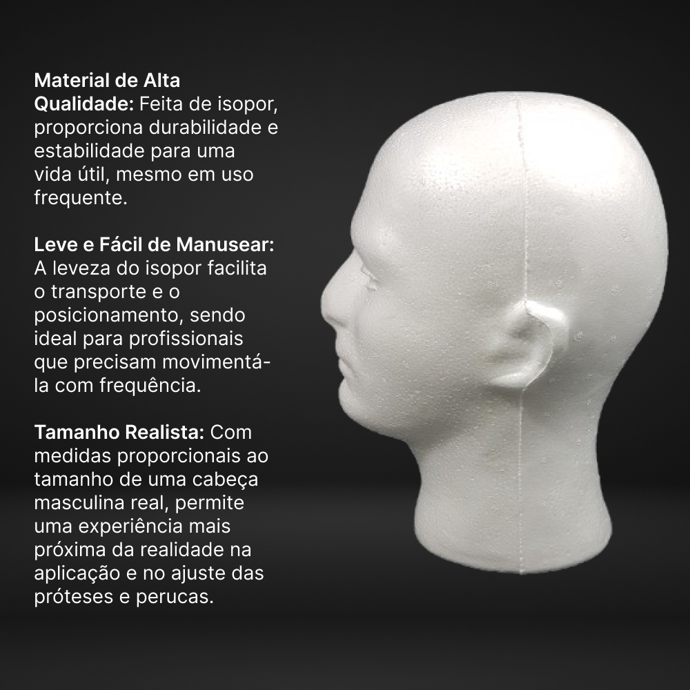 Manequim De Isopor Masculino Porta Peruca E Prótese Capilar