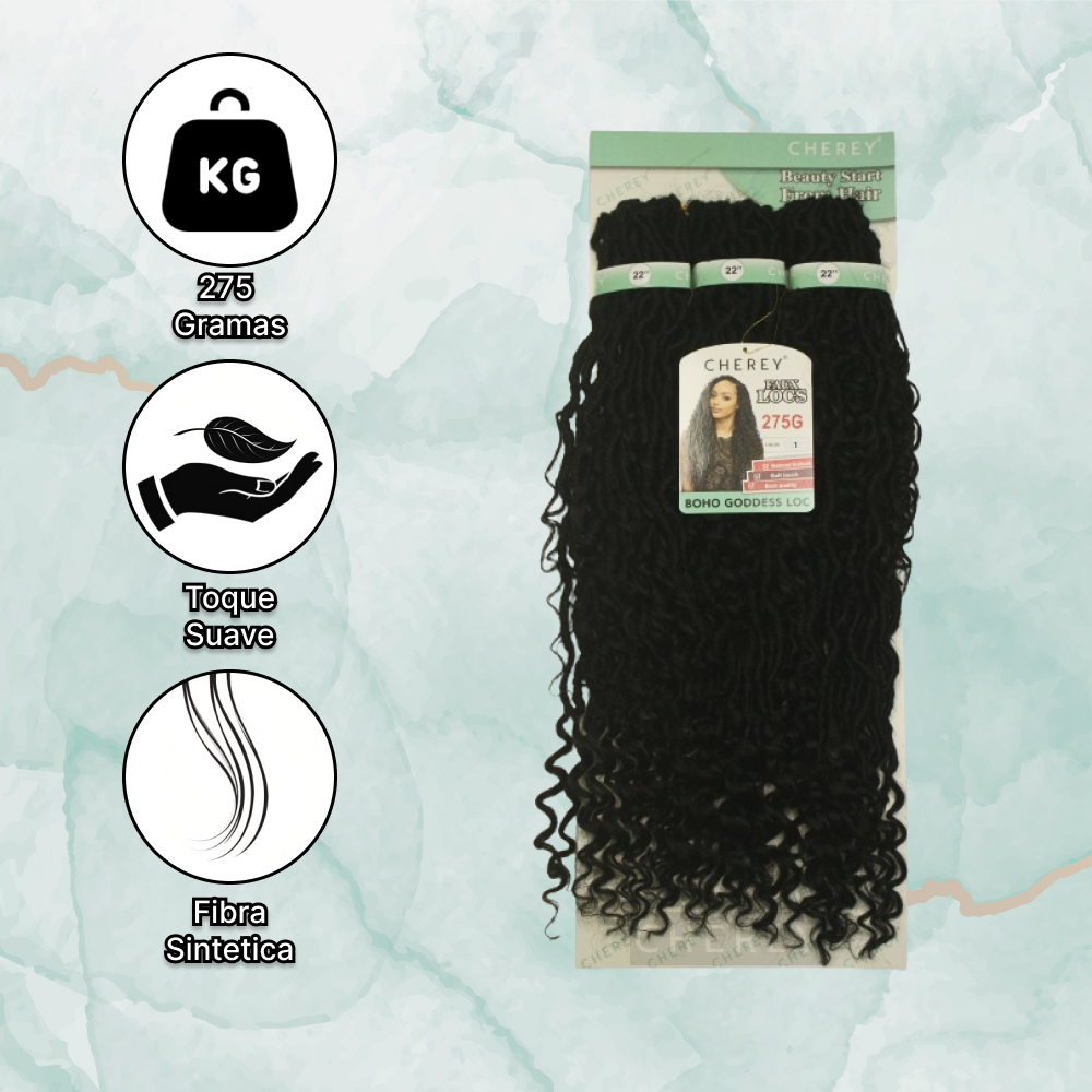Cabelo Boho Goddess Loc Cherey Fibra Sintética 275g Para Crochet Braid