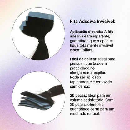 Mega Hair Fita Adesiva Cabelo Humano 60cm Castanho escuro