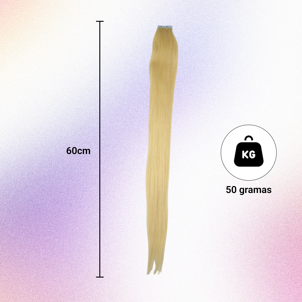 Mega Hair Fita Adesiva Cabelo Humano 60cm Loiro Médio