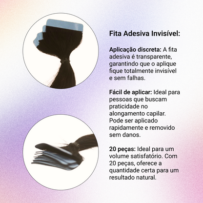 Mega Hair Fita Adesiva Cabelo Humano 60cm Castanho Claro