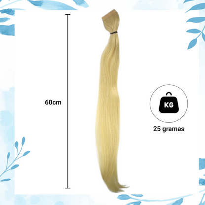 Mega Hair Fita Cabelo Humano 60cm Loiro Claro 10 mechas