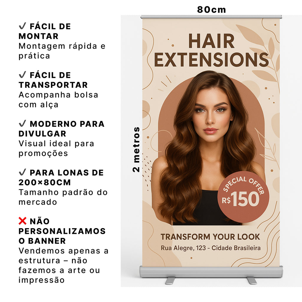 Porta Banner Retrátil com bolsa 80 x 200cm suporte Roll Up