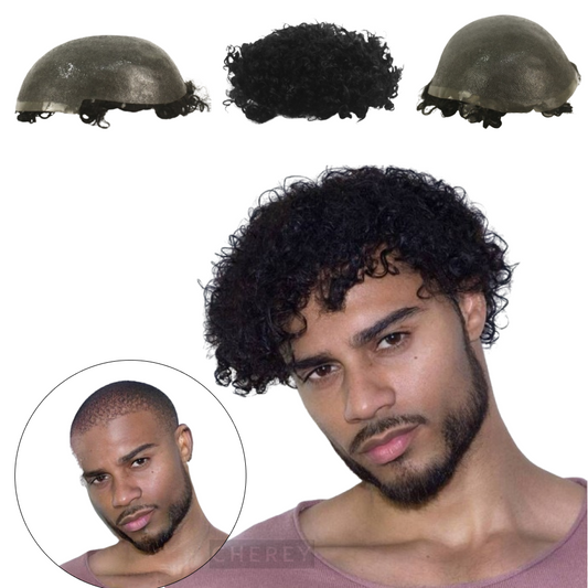 Hilton 15cl 18x23 Male Curly Microskin Hair Prosthesis