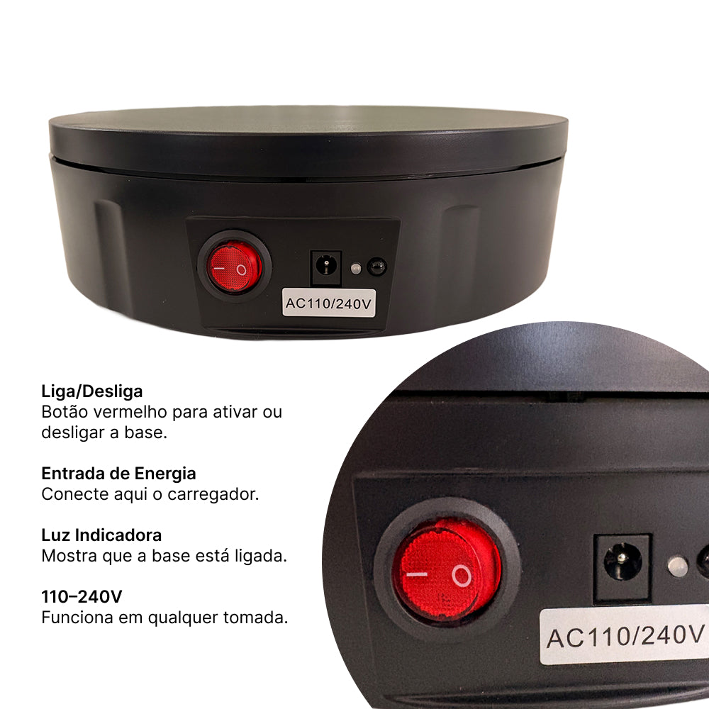 Base Giratória Eletrica 22cm para Exposição de Produtos