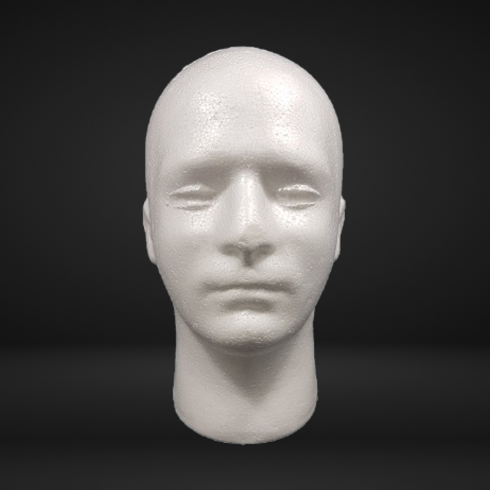 Male Styrofoam Mannequin Holds Wig and Hair Prosthesis