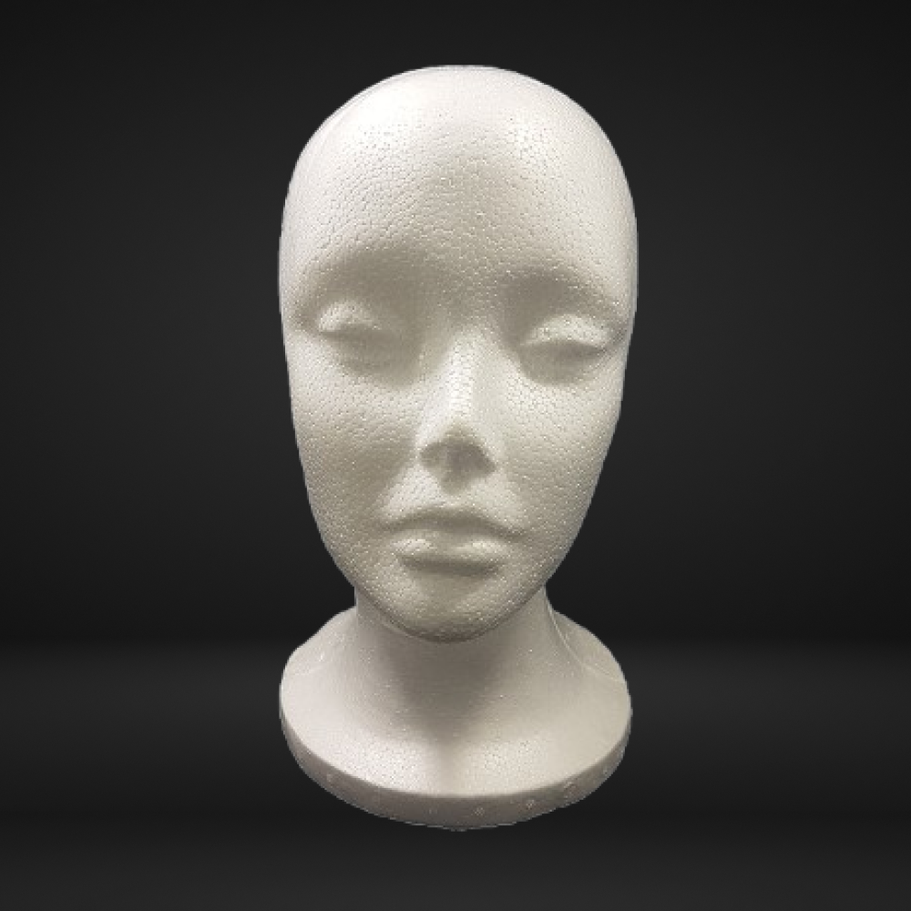 Female Styrofoam Mannequin Holds Wig and Hair Prosthesis